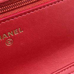 Chanel Red/Pink Multicolor Tweed Quilted Reissue Wallet On Chain 