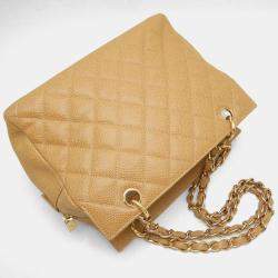Chanel Beige Caviar Skin CC Chain Tote Bag 