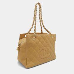 Chanel Beige Caviar Skin CC Chain Tote Bag 