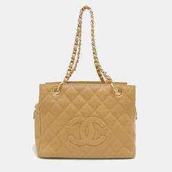Chanel Beige Caviar Skin CC Chain Tote Bag 