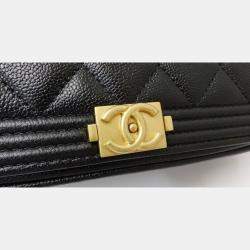  Chanel Black Caviar Skin Boy Wallet On Chain 