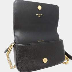  Chanel Black Caviar Skin Boy Wallet On Chain 