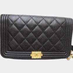  Chanel Black Caviar Skin Boy Wallet On Chain 