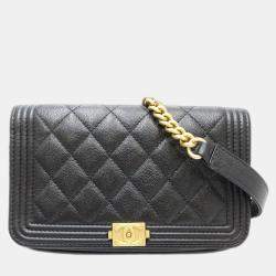  Chanel Black Caviar Skin Boy Wallet On Chain 