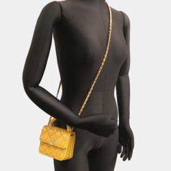 Chanel Yellow Mini Lambskin Matelasse Chain Shoulder Bag 