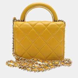 Chanel Yellow Mini Lambskin Matelasse Chain Shoulder Bag 