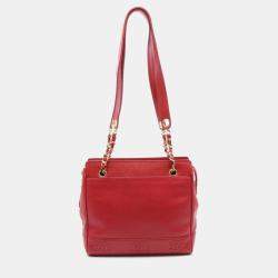 Chanel Red Grained Calf Triple Logo Shoulder Bag