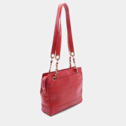 Chanel Red Grained Calf Triple Logo Shoulder Bag