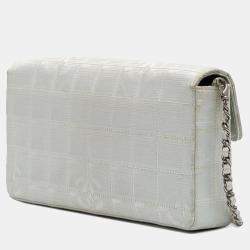 Pre Owned Chanel Silver New Travel Line Nylon East West Flap