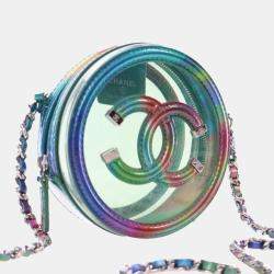 Chanel Green PVC and Metallic Lambskin CC Filigree Round Clutch with Chain