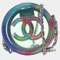 Chanel Green PVC and Metallic Lambskin CC Filigree Round Clutch with Chain