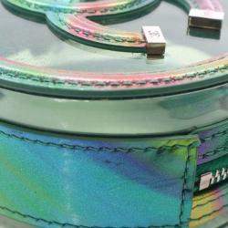Chanel Green PVC and Metallic Lambskin CC Filigree Round Clutch with Chain