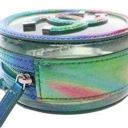 Chanel Green PVC and Metallic Lambskin CC Filigree Round Clutch with Chain