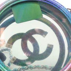 Chanel Green PVC and Metallic Lambskin CC Filigree Round Clutch with Chain