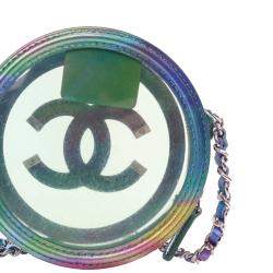 Chanel Green PVC and Metallic Lambskin CC Filigree Round Clutch with Chain