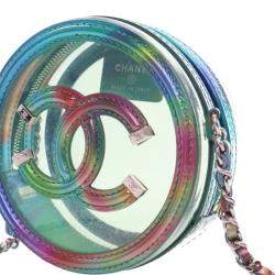 Chanel Green PVC and Metallic Lambskin CC Filigree Round Clutch with Chain
