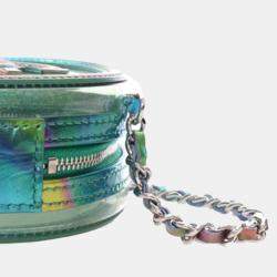 Chanel Green PVC and Metallic Lambskin CC Filigree Round Clutch with Chain