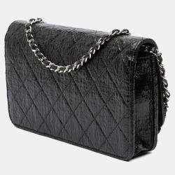 Chanel Black CC Quilted Crinkled Patent Wallet On Chain