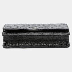 Chanel Black CC Quilted Crinkled Patent Wallet On Chain
