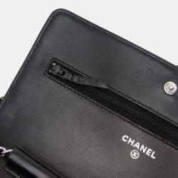 Chanel Black CC Quilted Crinkled Patent Wallet On Chain
