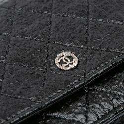 Chanel Black CC Quilted Crinkled Patent Wallet On Chain