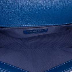 Pre Owned Chanel Blue Old Medium Quilted Caviar Boy Flap