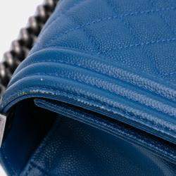 Pre Owned Chanel Blue Old Medium Quilted Caviar Boy Flap
