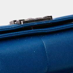 Pre Owned Chanel Blue Old Medium Quilted Caviar Boy Flap