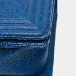 Pre Owned Chanel Blue Old Medium Quilted Caviar Boy Flap
