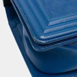 Pre Owned Chanel Blue Old Medium Quilted Caviar Boy Flap