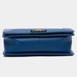 Pre Owned Chanel Blue Old Medium Quilted Caviar Boy Flap