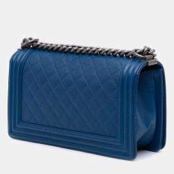 Pre Owned Chanel Blue Old Medium Quilted Caviar Boy Flap