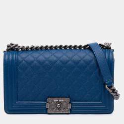 Pre Owned Chanel Blue Old Medium Quilted Caviar Boy Flap