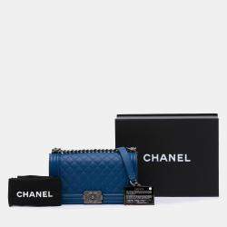 Pre Owned Chanel Blue Old Medium Quilted Caviar Boy Flap