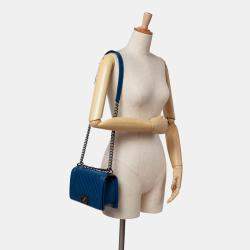 Pre Owned Chanel Blue Old Medium Quilted Caviar Boy Flap