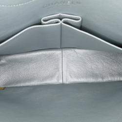 Pre Owned Chanel Silver Jumbo Classic Lambskin Double Flap