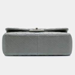 Pre Owned Chanel Silver Jumbo Classic Lambskin Double Flap