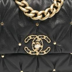 Chanel Black Quilted Leather Studded Small 19 Flap Bag