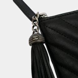 Chanel Black Large Diagonal Chevron Calfskin Tassel O Case Clutch
