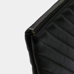 Chanel Black Large Diagonal Chevron Calfskin Tassel O Case Clutch