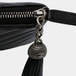 Chanel Black Large Diagonal Chevron Calfskin Tassel O Case Clutch