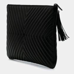Chanel Black Large Diagonal Chevron Calfskin Tassel O Case Clutch