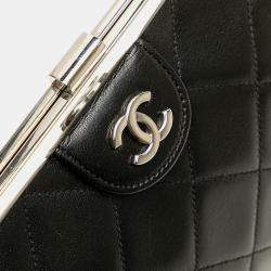 Chanel Black CC Quilted Lambskin Kiss Lock Frame Top Handle Bag