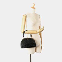 Chanel Black CC Quilted Lambskin Kiss Lock Frame Top Handle Bag