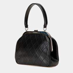 Chanel Black CC Quilted Lambskin Kiss Lock Frame Top Handle Bag
