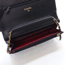 Chanel Black Lambskin Pearl Crown Wallet On Chain (WOC)