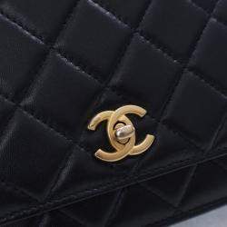 Chanel Black Lambskin Pearl Crown Wallet On Chain (WOC)