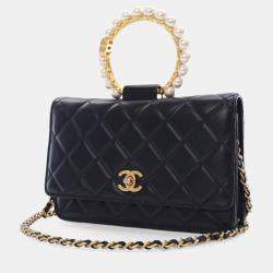 Chanel Black Lambskin Pearl Crown Wallet On Chain (WOC)