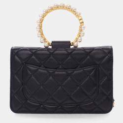 Chanel Black Lambskin Pearl Crown Wallet On Chain (WOC)