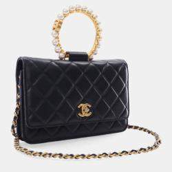 Chanel Black Lambskin Pearl Crown Wallet On Chain (WOC)